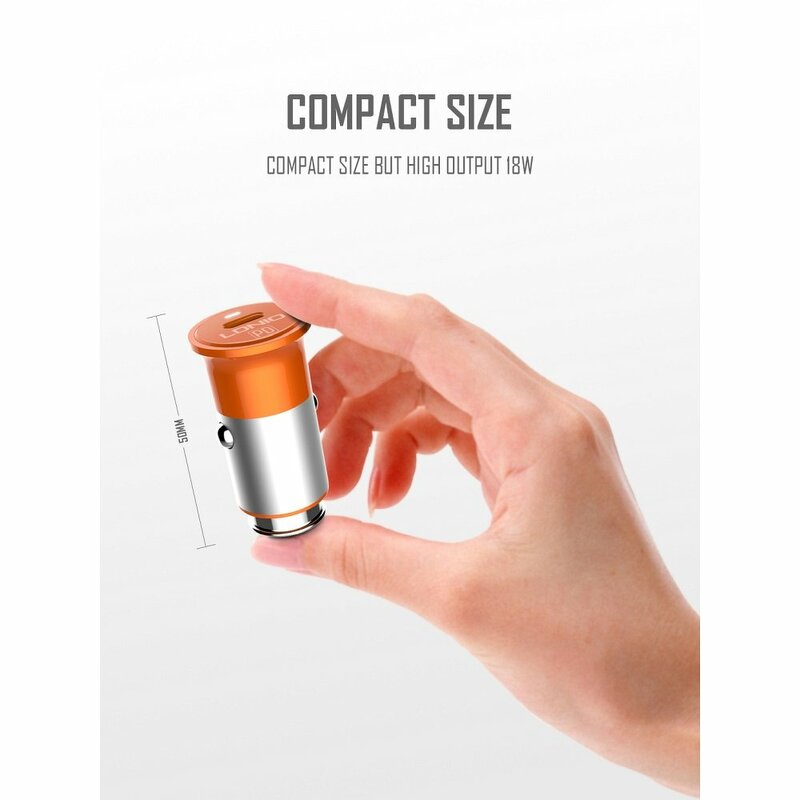 Incarcator Auto LDNIO C61C Cu Incarcare Rapida Type-C PD3.0 De 3A 18W + Cablu De Incarcare Type-C - Portocaliu