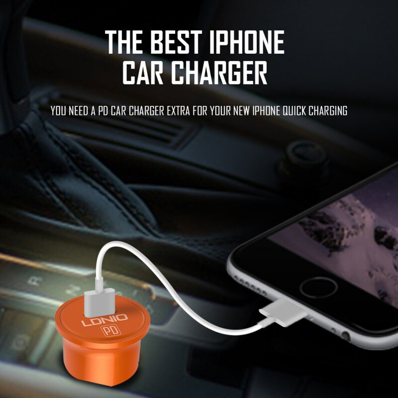 Incarcator Auto LDNIO C61C Cu Incarcare Rapida Type-C PD3.0 De 3A 18W + Cablu De Incarcare Type-C - Portocaliu