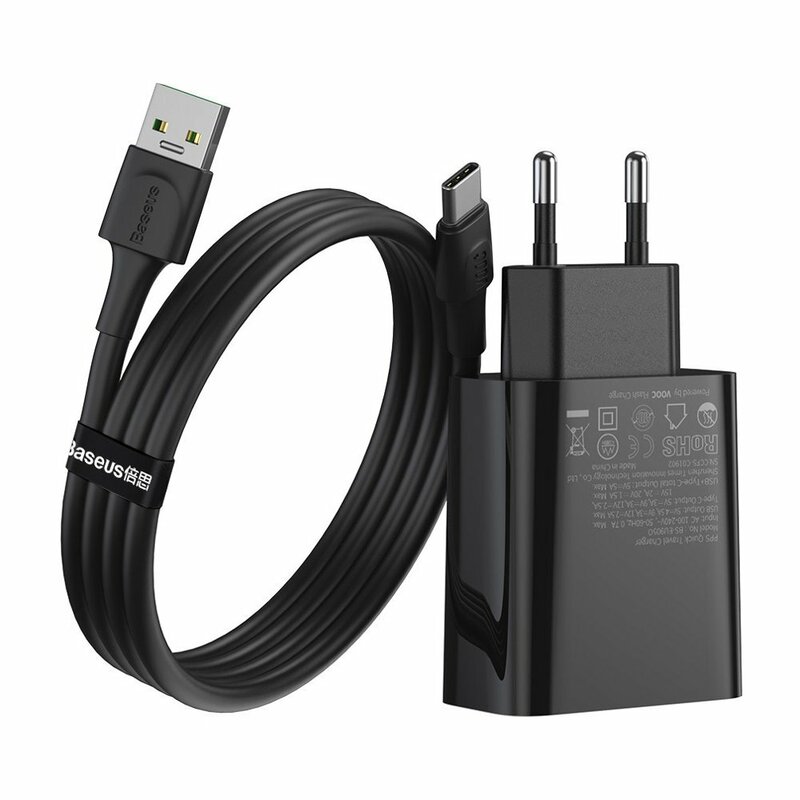 Incarcator Priza Baseus VOOC Speed PPS USB/Type-C PD 30W + Cablu Incarcare USB/Type-C - TZCCFS-H01 - Negru