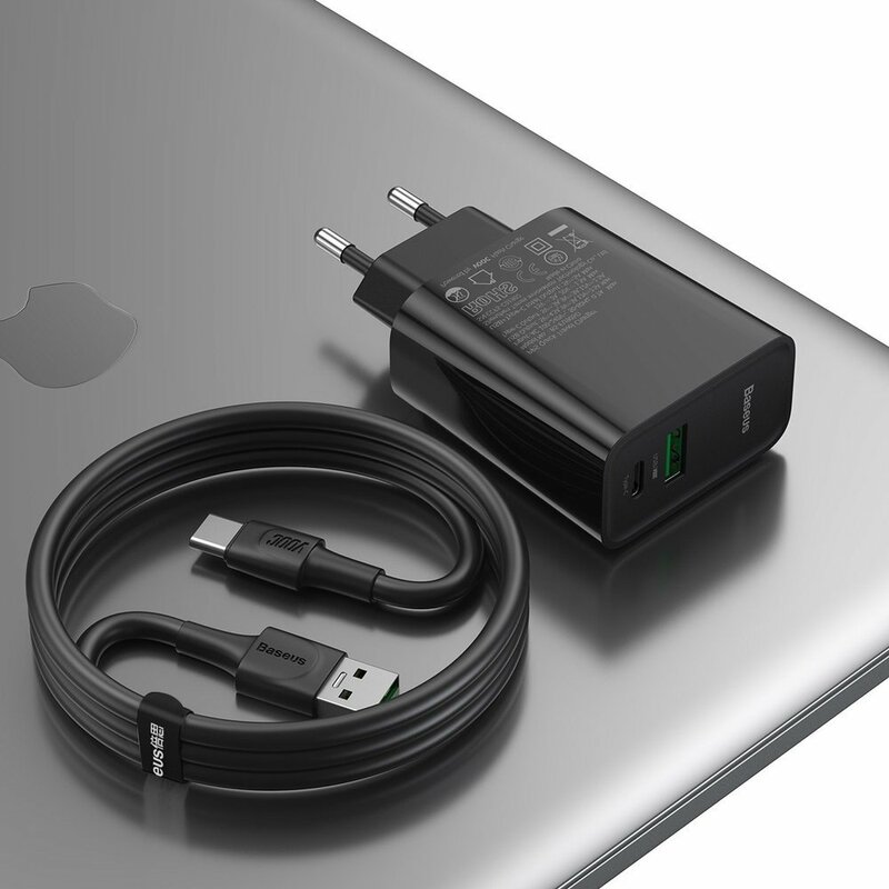 Incarcator Priza Baseus VOOC Speed PPS USB/Type-C PD 30W + Cablu Incarcare USB/Type-C - TZCCFS-H01 - Negru
