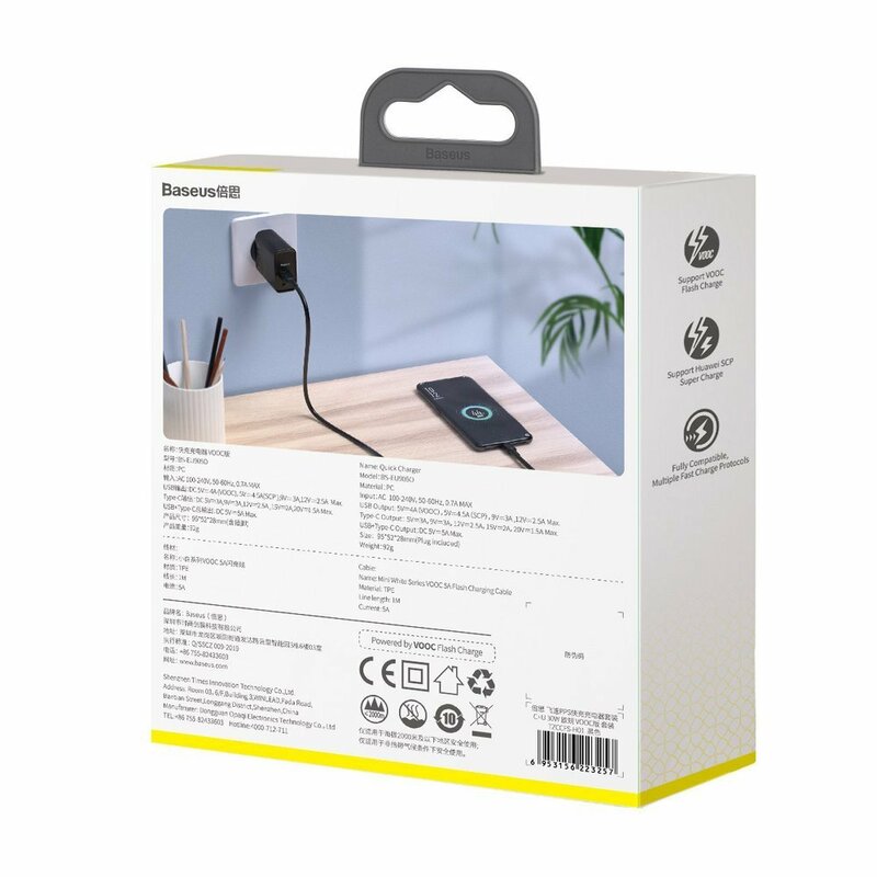 Incarcator Priza Baseus VOOC Speed PPS USB/Type-C PD 30W + Cablu Incarcare USB/Type-C - TZCCFS-H01 - Negru