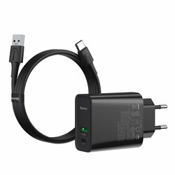 Incarcator Priza Baseus VOOC Speed PPS USB/Type-C PD 30W + Cablu Incarcare USB/Type-C - TZCCFS-H01 - Negru