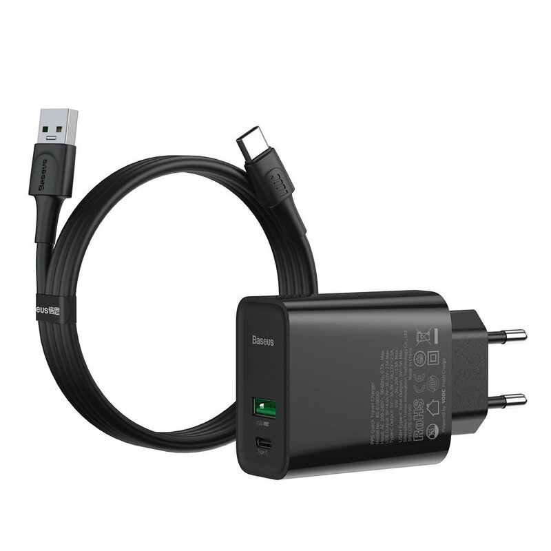 Incarcator Priza Baseus VOOC Speed PPS USB/Type-C PD 30W + Cablu Incarcare USB/Type-C - TZCCFS-H01 - Negru