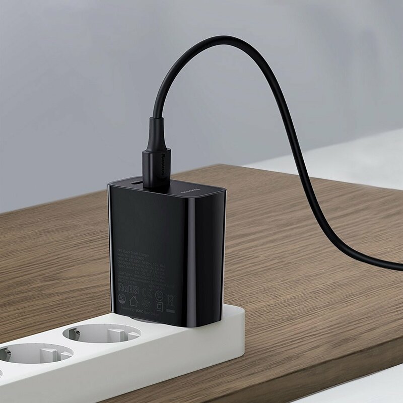 Incarcator Priza Baseus VOOC Speed PPS USB/Type-C PD 30W + Cablu Incarcare USB/Type-C - TZCCFS-H01 - Negru