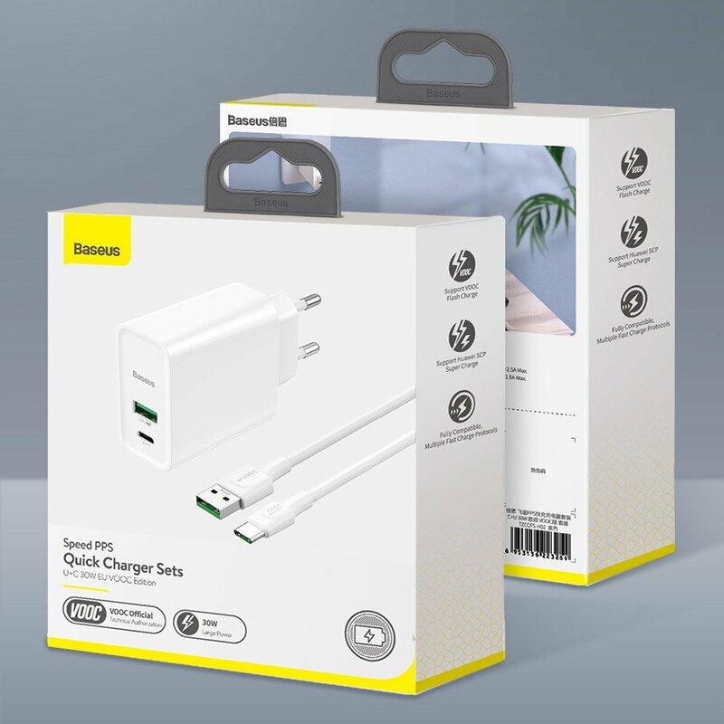 Incarcator Priza Baseus VOOC Speed PPS USB/Type-C PD 30W + Cablu Incarcare USB/Type-C - TZCCFS-H01 - Negru