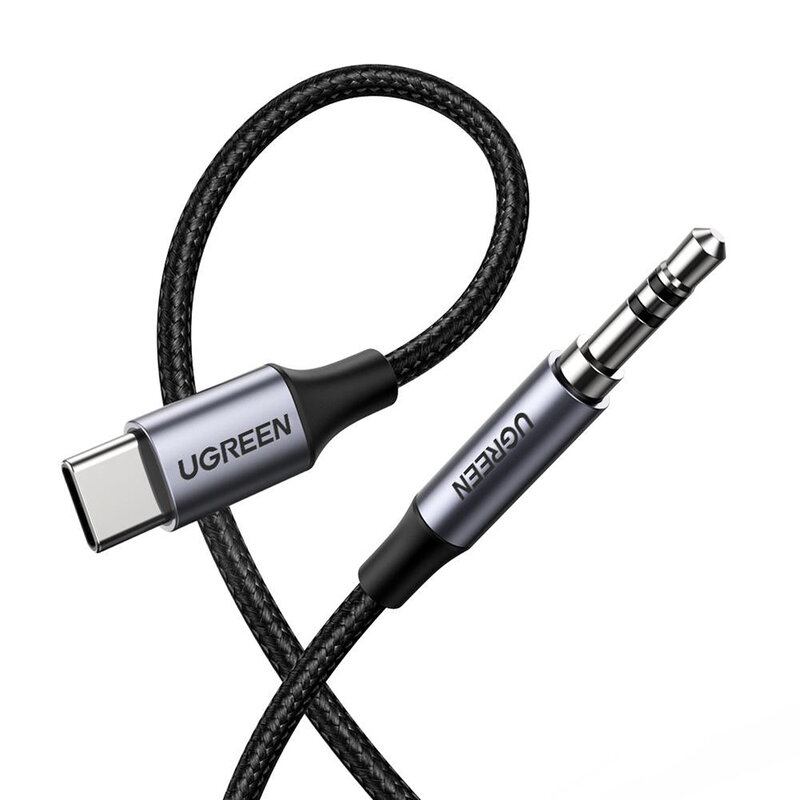 Cablu audio Ugreen AV143, adaptor auxiliar Type-C la Jack 3,5mm, 1m, cenusiu, 30633