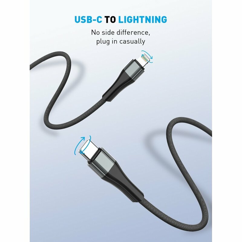 Cablu De Date LDNIO LC961 Cu Incarcare Rapida De 2A De La Type-C La Lightning 18W PD 1m - Negru / Cenusiu