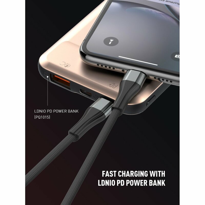 Cablu De Date LDNIO LC961 Cu Incarcare Rapida De 2A De La Type-C La Lightning 18W PD 1m - Negru / Cenusiu