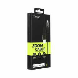 Cablu De Date X.One Zoom De La USB La Lightning Cu Incarcare Rapida De 2.4A Si Prindere Tip Velcro 1m - Negru