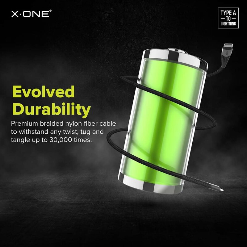 Cablu De Date X.One Zoom De La USB La Lightning Cu Incarcare Rapida De 2.4A Si Prindere Tip Velcro 1m - Negru