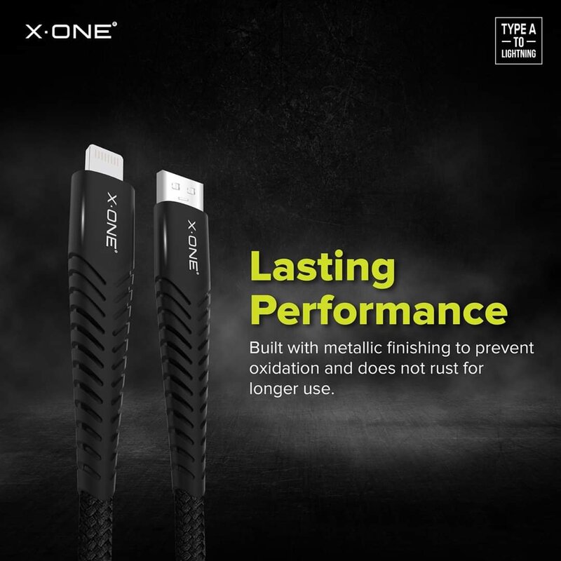 Cablu De Date X.One Zoom De La USB La Lightning Cu Incarcare Rapida De 2.4A Si Prindere Tip Velcro 1m - Negru