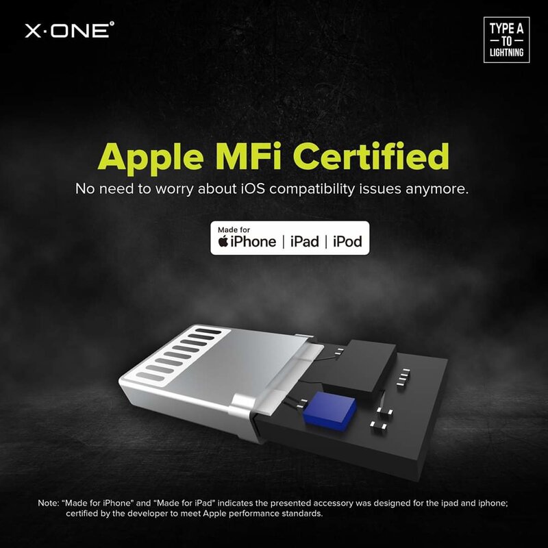 Cablu De Date X.One Zoom De La USB La Lightning Cu Incarcare Rapida De 2.4A Si Prindere Tip Velcro 1m - Negru