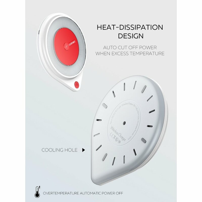 Incarcator Wireless LDNIO AW001 Led Bedside Lamp 10W + Cablu De Incarcare Micro-USB De 1.2m - Alb / Rosu