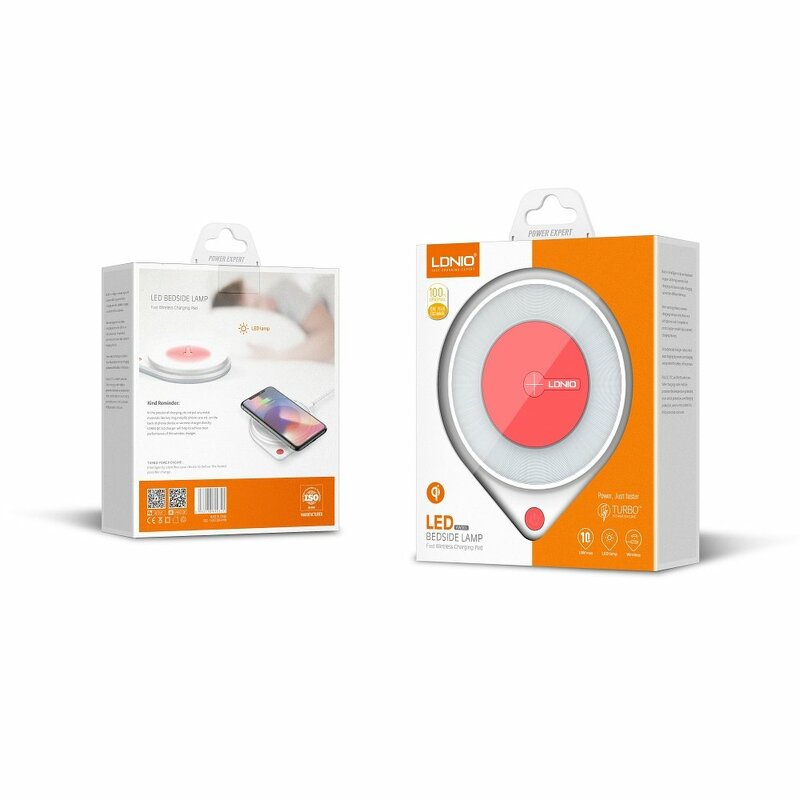 Incarcator Wireless LDNIO AW001 Led Bedside Lamp 10W + Cablu De Incarcare Micro-USB De 1.2m - Alb / Rosu