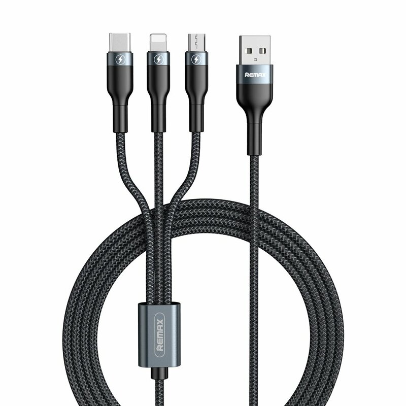 Cablu De Incarcare Remax Sury 3 in 1 De La USB La Micro-USB / Lightning / Type-C 2A 1.2m - RC-070th - Negru