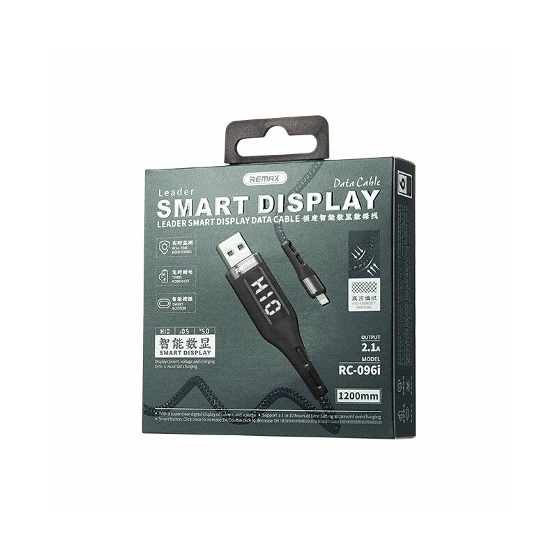 Cablu De Date Remax Smart Display USB/Lightning Cu Temporizator/Incarcare Rapida 2.1A 1.2m - RC-096i - Negru