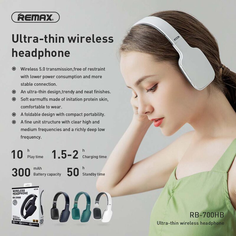 Casti On-Ear Remax RB-700HB Wireless Confortabile Si Pliabile Cu Bluetooth 5.0 Si Design Ultra-subtire - Alb