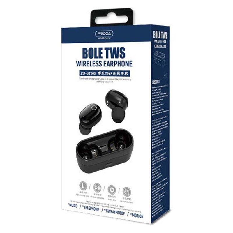 Casti In-Ear Proda Bole TWS True Wireless Earbuds Universale Android / iOS Cu Bluetooth 5.0 - PD-BT500 - Alb