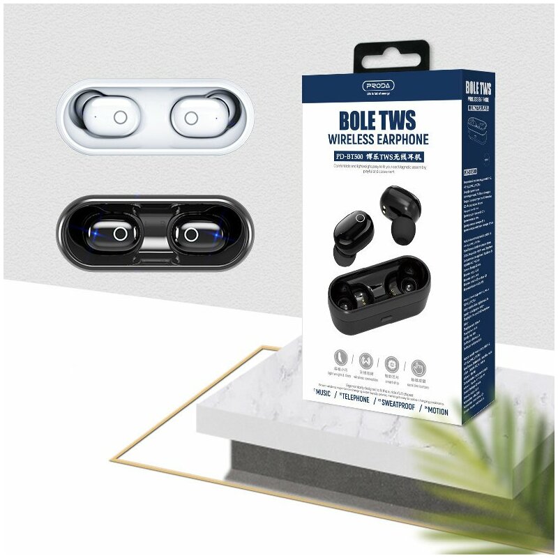 Casti In-Ear Proda Bole TWS True Wireless Earbuds Universale Android / iOS Cu Bluetooth 5.0 - PD-BT500 - Alb