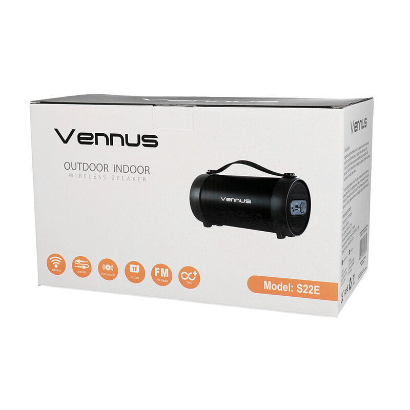 Boxa Portabila Vennus TWS S22E Wireless Cu Sunet Surround Bluetooth Radio Si Cablu De Alimentare - Negru