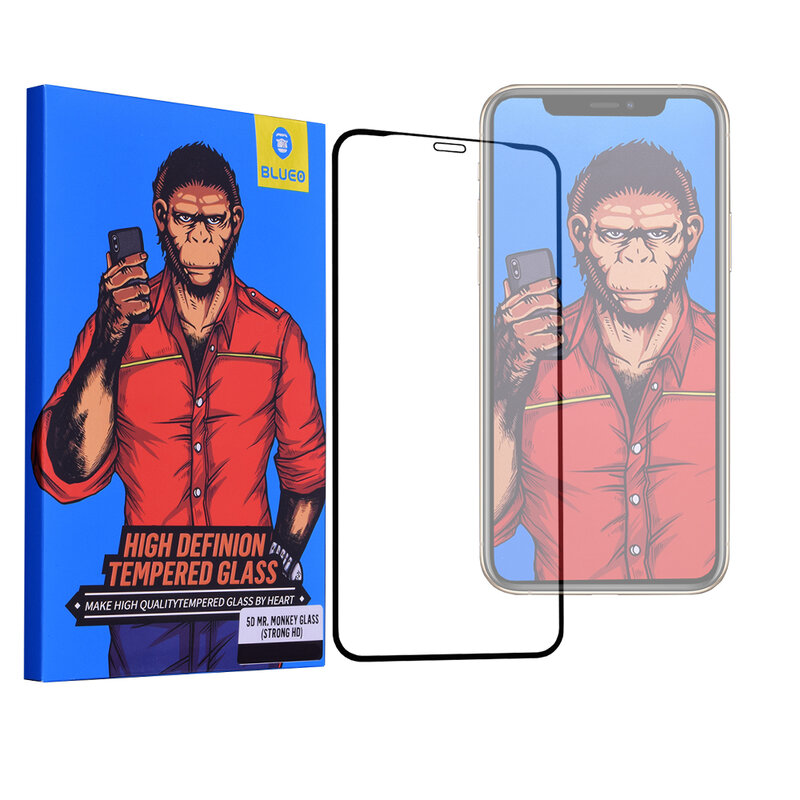 Folie Sticla iPhone 11 Pro Blueo 5D Mr. Monkey Glass Strong HD - Neagra