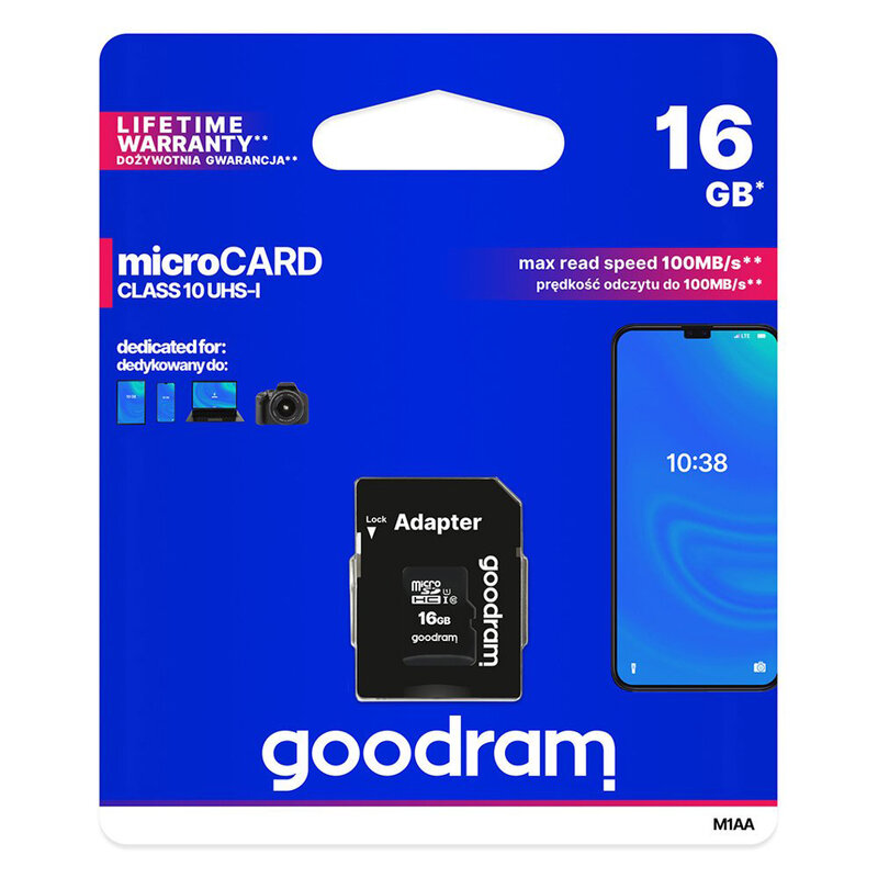 Card De Memorie Goodram Microcard 16 GB Micro SDHC UHS-I 100 MB/s Clasa 10 + Adaptor SD - Negru