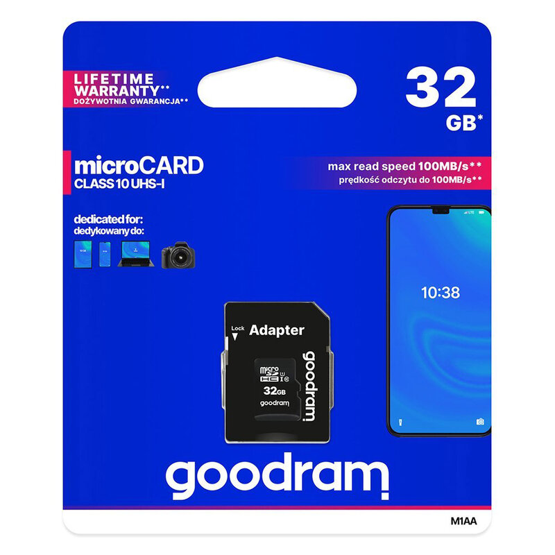 Card De Memorie Goodram Microcard 32 GB Micro SDHC UHS-I 100 MB/s Clasa 10 + Adaptor SD - Negru