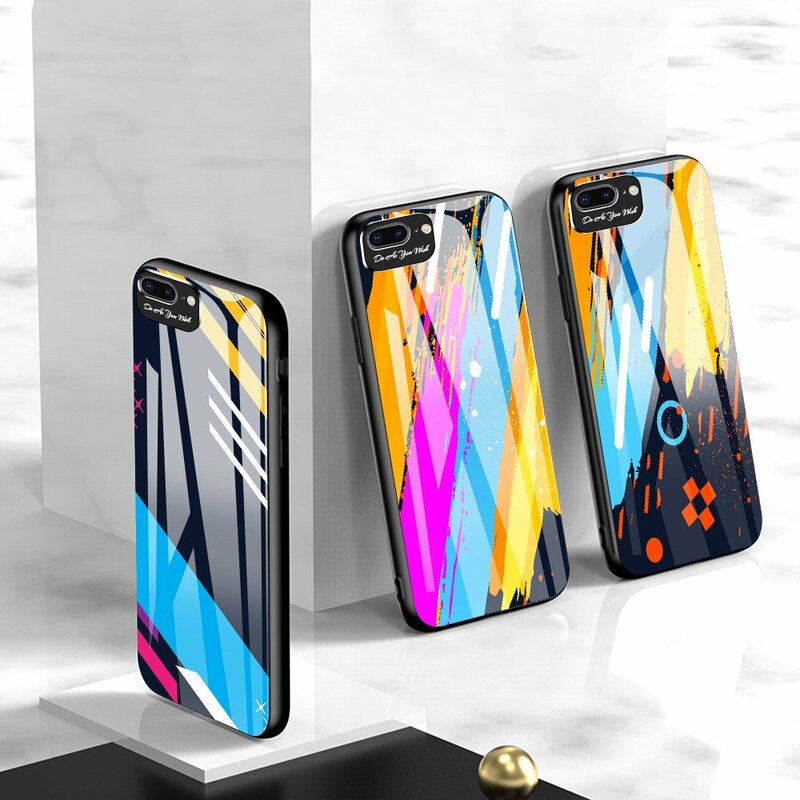 Husa iPhone 7 Multicolora Din Sticla Securizata - Model 1