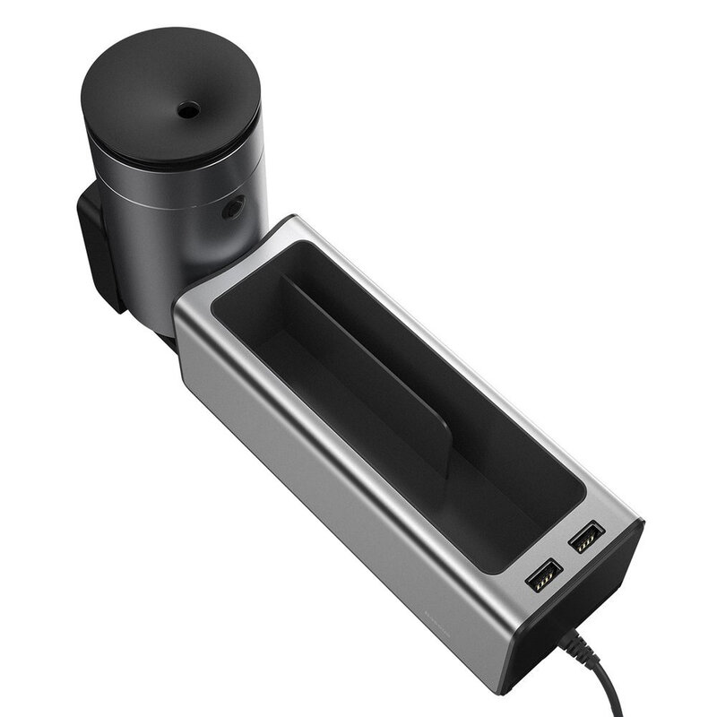 Organizator Auto Baseus Tip Cutie Pentru Cotiera 2x USB Cu Suport Retractabil Pentru Pahar - CRCWH-A0S - Argintiu
