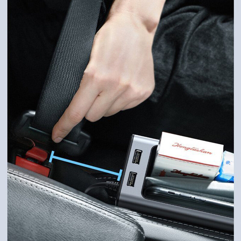 Organizator Auto Baseus Tip Cutie Pentru Cotiera 2x USB Cu Suport Retractabil Pentru Pahar - CRCWH-A0S - Argintiu