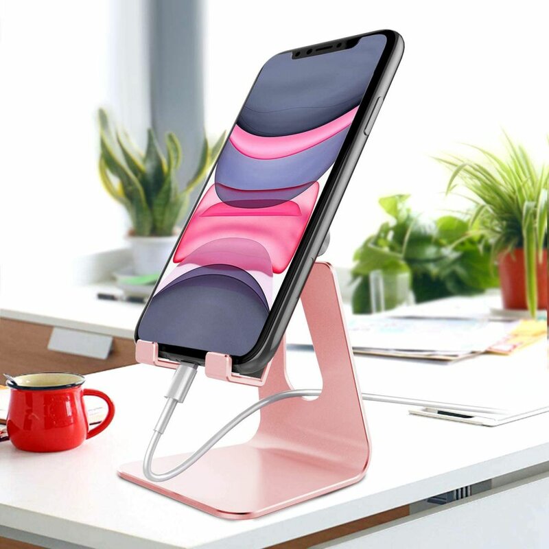 Suport Birou Tech-Protect Z4A Universal Stand Holder Pentru Telefon Din Aluminiu Pliabil Si Reglabil - Roz/Auriu