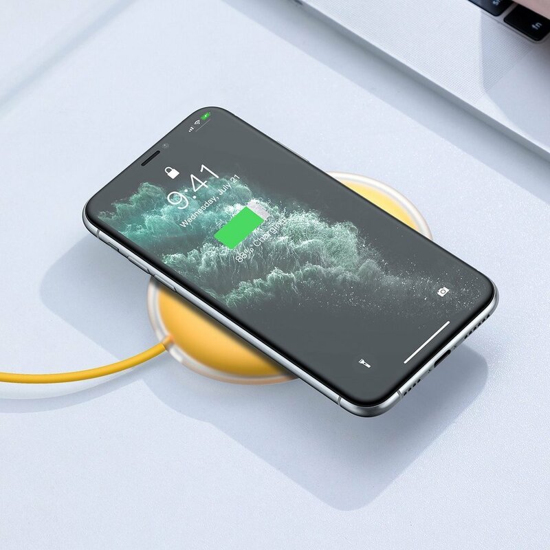 Incarcator Wireless Baseus Jelly Qi Orizontal 15W + Cablu De Incarcare USB/Type-C 1m - WXGD-0Y - Galben