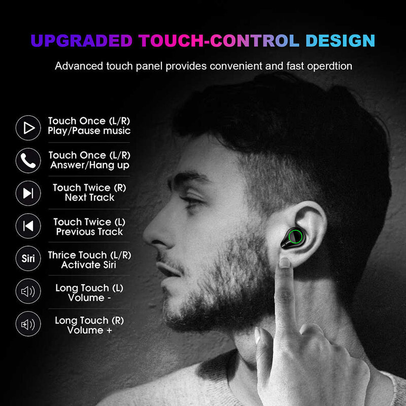 Casti In-Ear Wireless Stereo Bluetooth TWS T9 with Power Bank - Black