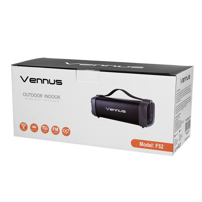 Boxa Portabila Vennus TWS F52 Wireless Cu Sunet Surround Bluetooth Radio Si Cablu De Alimentare - Negru