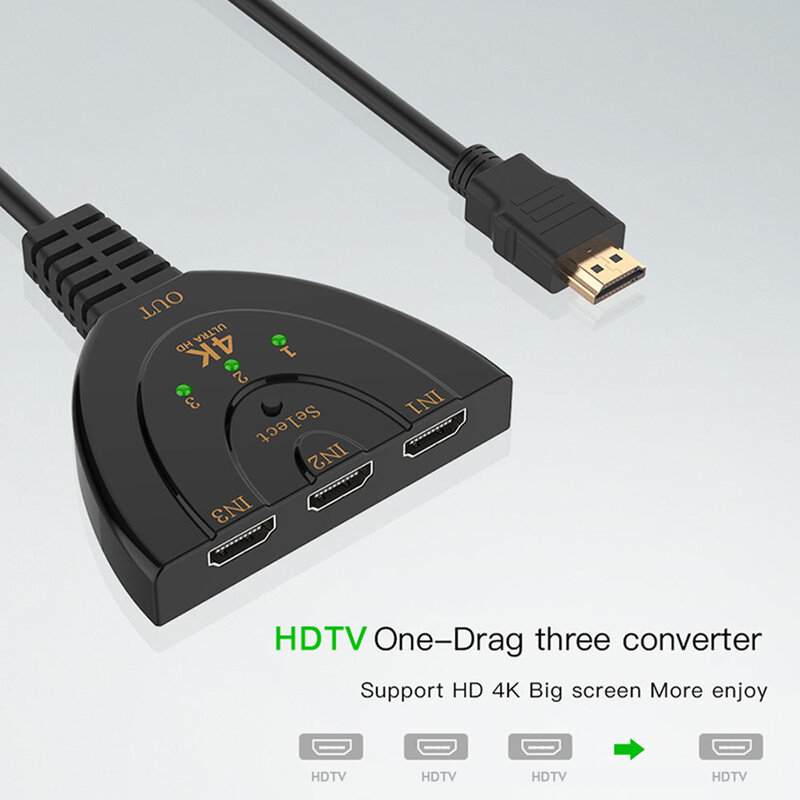 Splitter Video Mobster Switch De Tip Cablu De La HDMI La 3x HDMI Cu Suport HDTV 4K / Full HD 1080p 0.5m - Negru 