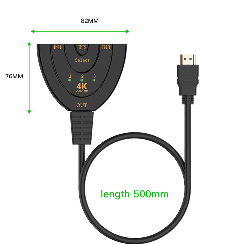Splitter Video Mobster Switch De Tip Cablu De La HDMI La 3x HDMI Cu Suport HDTV 4K / Full HD 1080p 0.5m - Negru