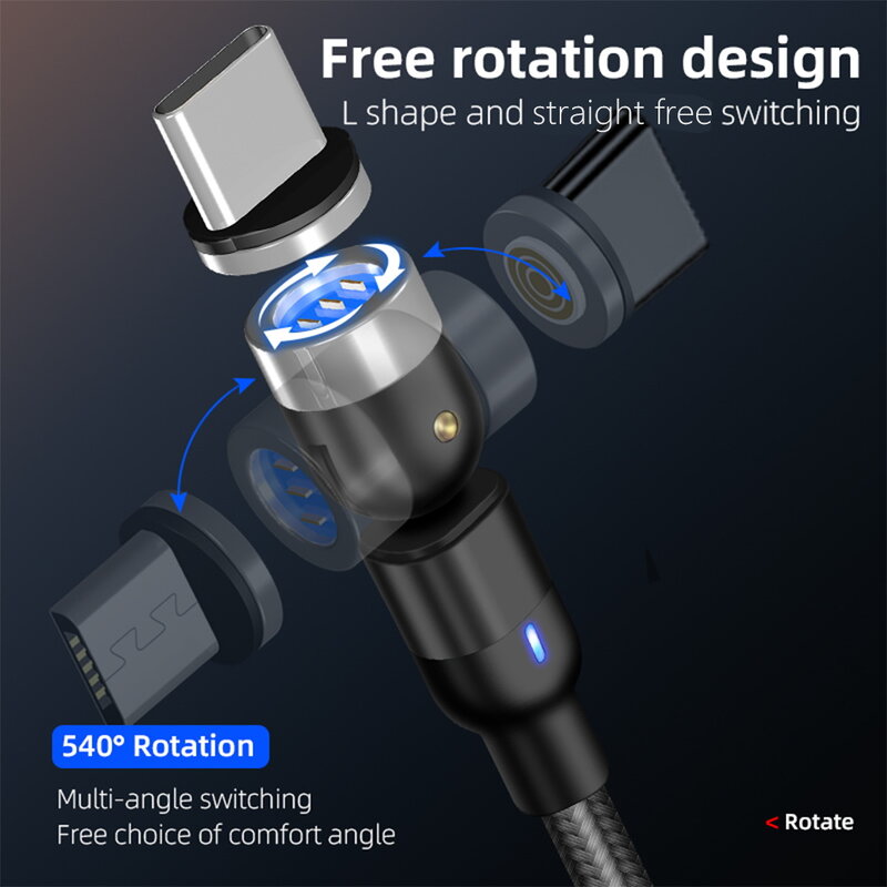 Cablu Incarcare Mobster 3in1 Magnetic, Type-C, Micro-USB, Lightning, 5V, 1m - Negru