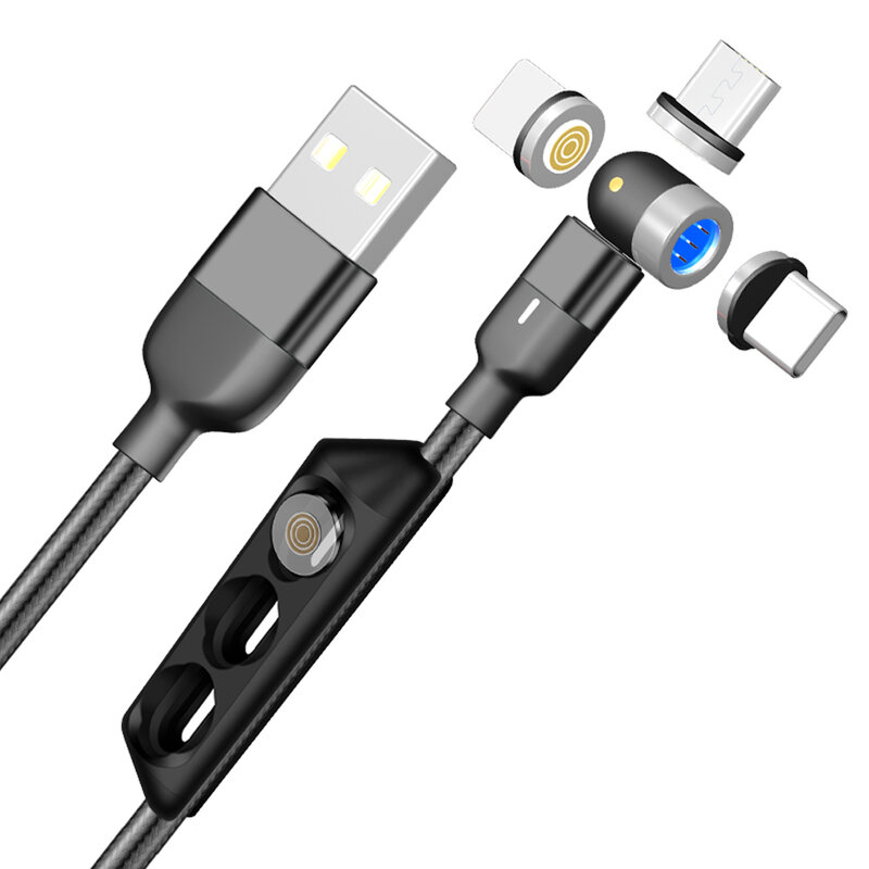 Cablu Incarcare Mobster 3in1 Magnetic, Type-C, Micro-USB, Lightning, 5V, 1m - Negru