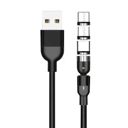 Cablu Incarcare Mobster 3in1 Magnetic, Type-C, Micro-USB, Lightning, 5V, 1m - Negru