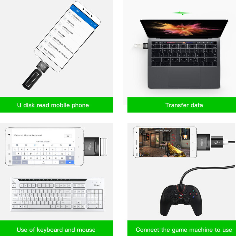 Adaptor OTG De La USB 3.0 La Micro-USB Convertor Pentru Incarcare/Date Cu Holder Metalic De Prindere - Negru