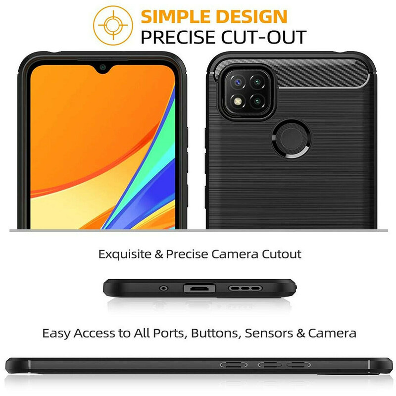 Husa Xiaomi Redmi 9C Techsuit Carbon Silicone, negru