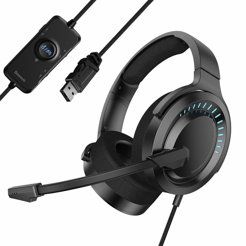 Casti On-Ear Baseus GAMO RGB Cu Telecomanda Pe Cablu USB Si Microfon Pentru Gaming - NGD05-01 - Negru