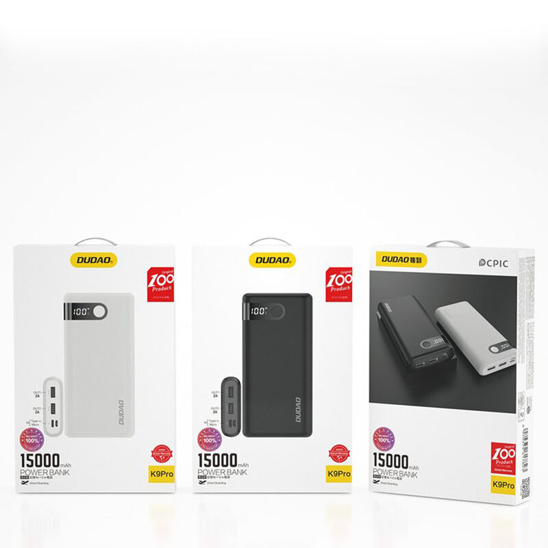 Baterie Externa Dudao K9Pro Cu Capacitate De 15000mAh 2x USB / Micro-USB / Type-C Si Display LED 2A - Alb