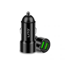 Incarcator Auto Lito LT-606 Dual USB Din Aluminiu Cu Sistem De Gestionare A Energiei Si Putere 36W 2.4A - Negru