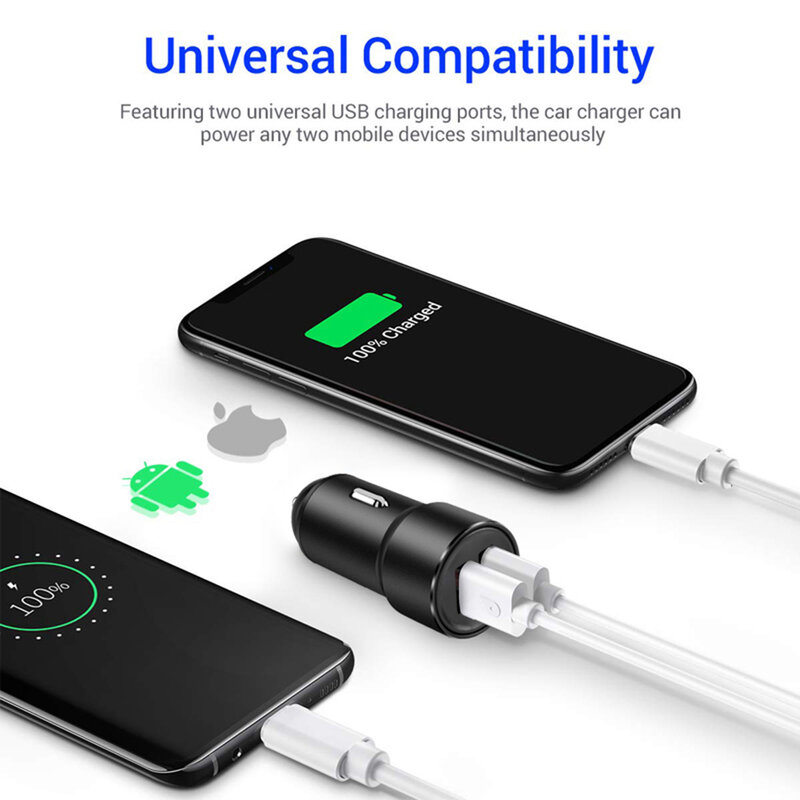 Incarcator Auto Lito LT-606 Dual USB Din Aluminiu Cu Sistem De Gestionare A Energiei Si Putere 36W 2.4A - Negru