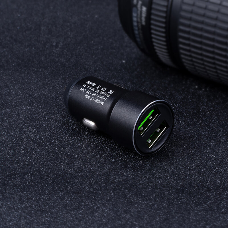 Incarcator Auto Lito LT-606 Dual USB Din Aluminiu Cu Sistem De Gestionare A Energiei Si Putere 36W 2.4A - Negru