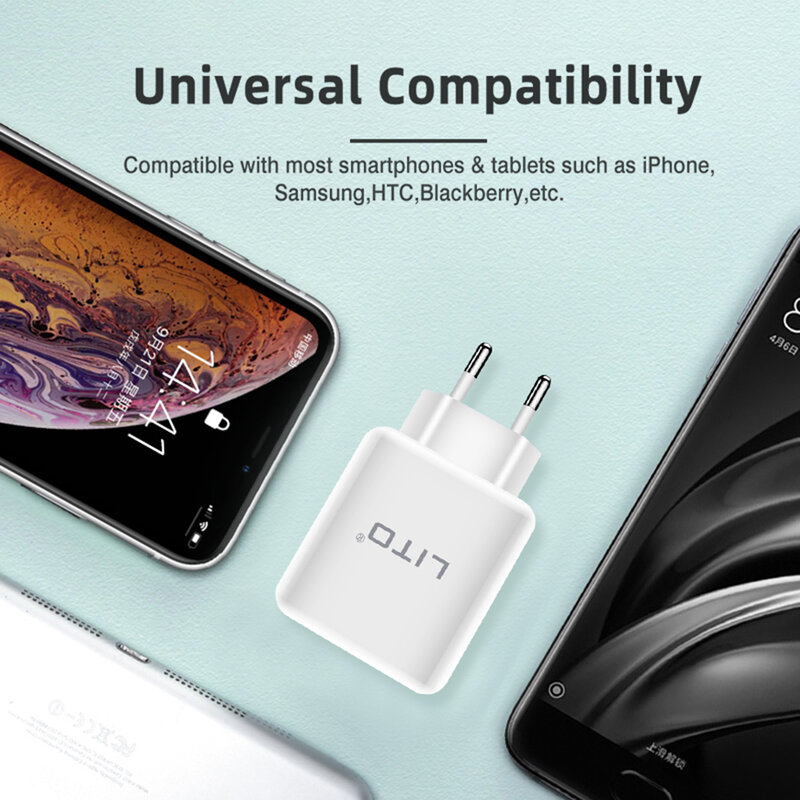 Incarcator Priza Lito QO-101 USB QC3.0 Cu Lumina LED Si Incarcare Rapida De 3A + Cablu De Tip USB / Type-C - Alb