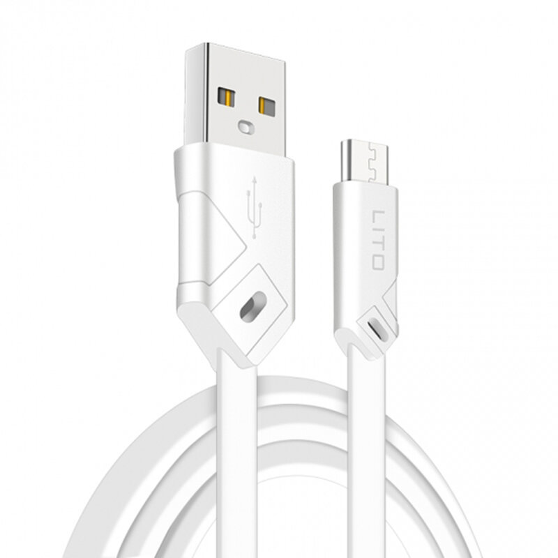 Cablu De Date Lito SJ-002 De La USB La Micro-USB Cu Incarcare Rapida Si Invelis Plat Din TPU 2.1A 1m - Alb