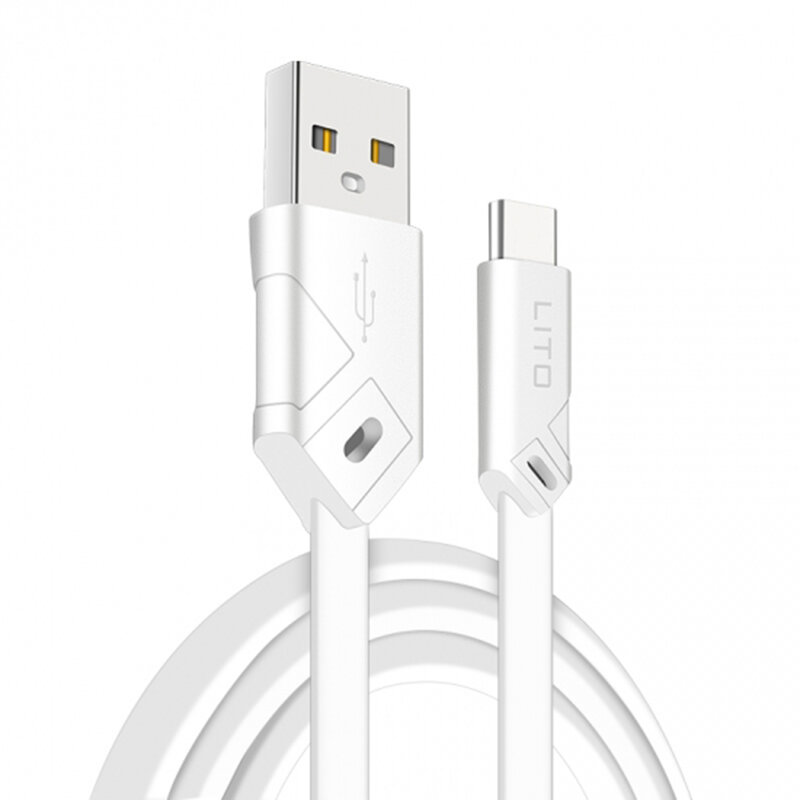 Cablu De Date Lito SJ-002 De La USB La Type-C Cu Incarcare Rapida Si Invelis Plat Din TPU 2.1A 1m - Alb