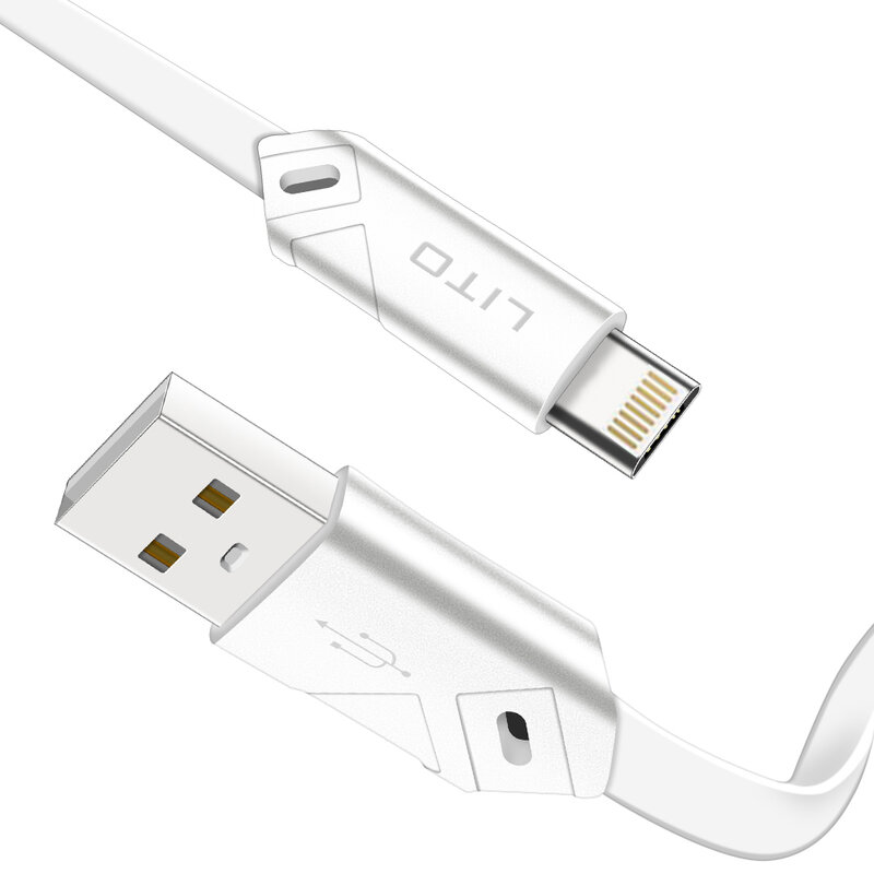 Cablu De Date Lito SJ-002 De La USB La Lightning Cu Incarcare Rapida Si Invelis Plat Din TPU 2.1A 1m - Alb